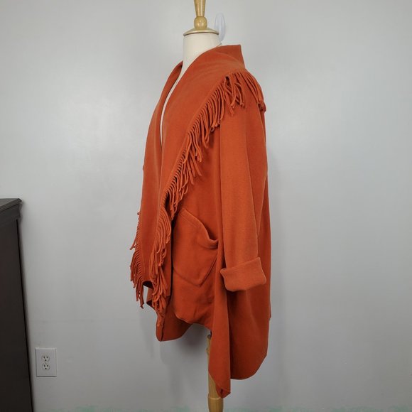 Woman Within Terracotta Fringe Detail Open Front Jacket Shrug Size 1X (22/24) - Picture 4 of 14